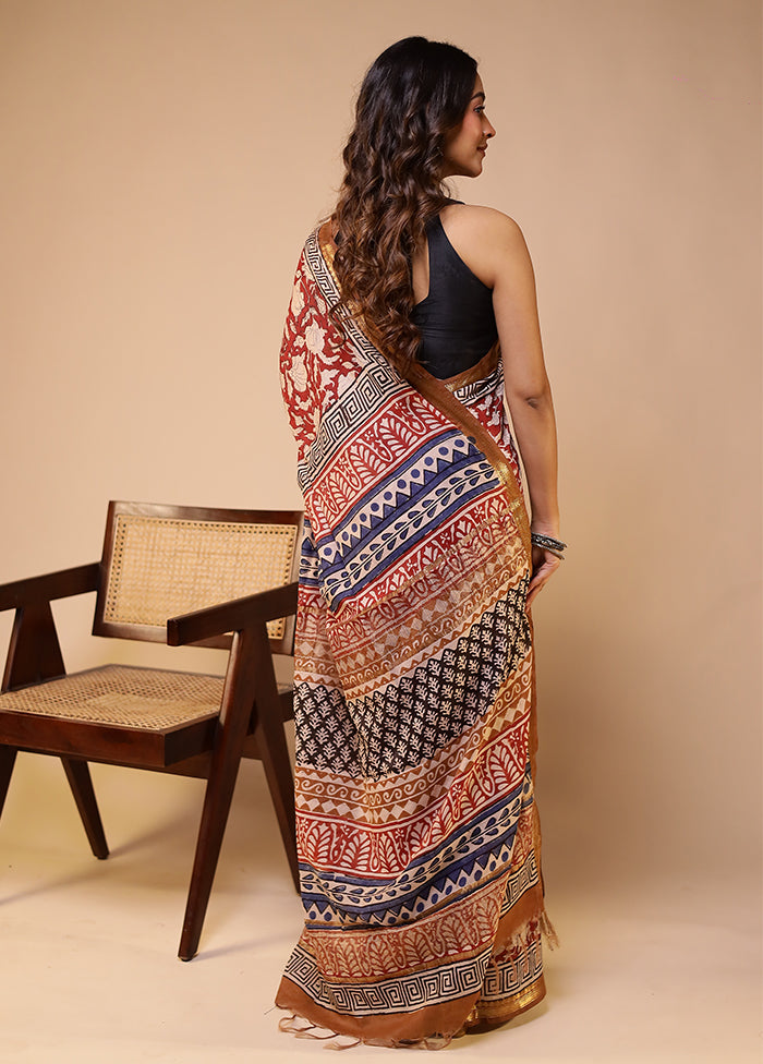 Maroon Chanderi Cotton Saree With Blouse Piece