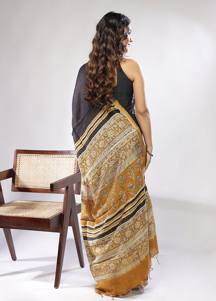 Black Chanderi Cotton Saree With Blouse Piece