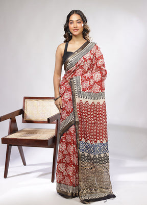 Maroon Chanderi Cotton Saree With Blouse Piece