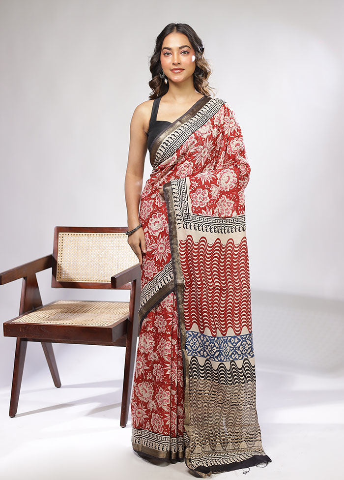 Maroon Chanderi Cotton Saree With Blouse Piece