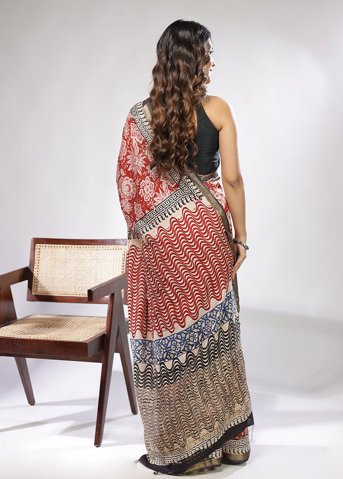 Maroon Chanderi Cotton Saree With Blouse Piece