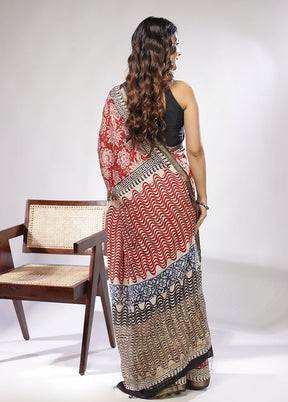 Maroon Chanderi Cotton Saree With Blouse Piece