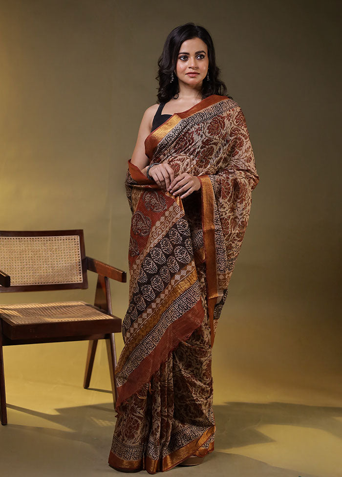 Cream Chanderi Cotton Saree With Blouse Piece