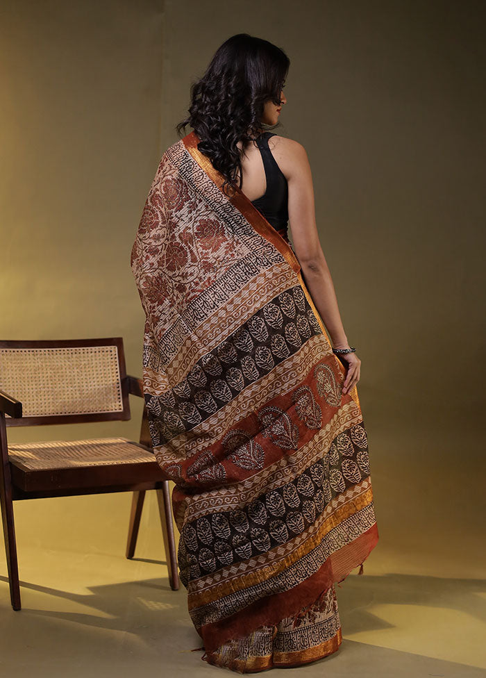 Cream Chanderi Cotton Saree With Blouse Piece