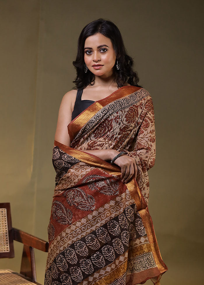 Cream Chanderi Cotton Saree With Blouse Piece