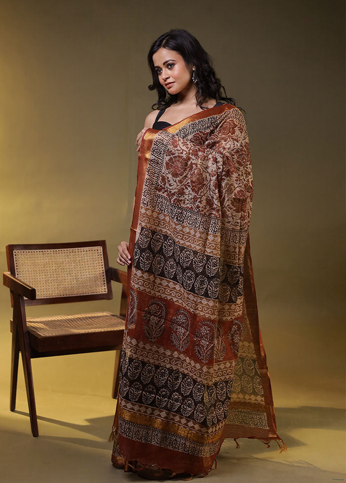 Cream Chanderi Cotton Saree With Blouse Piece