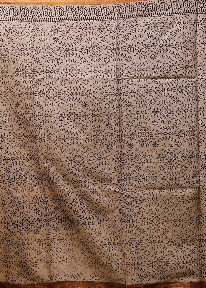 Cream Chanderi Cotton Saree With Blouse Piece