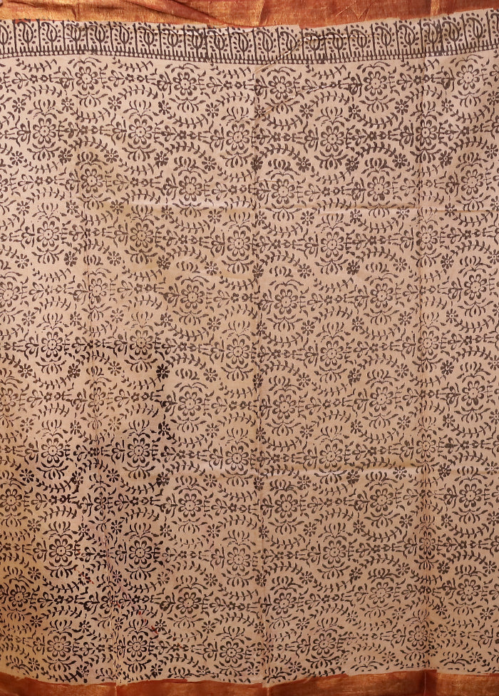 Cream Chanderi Cotton Saree With Blouse Piece