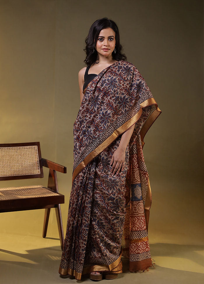 Cream Chanderi Cotton Saree With Blouse Piece