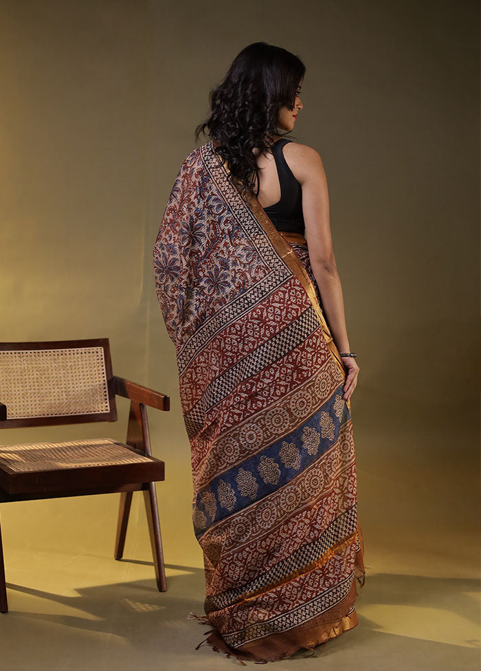 Cream Chanderi Cotton Saree With Blouse Piece