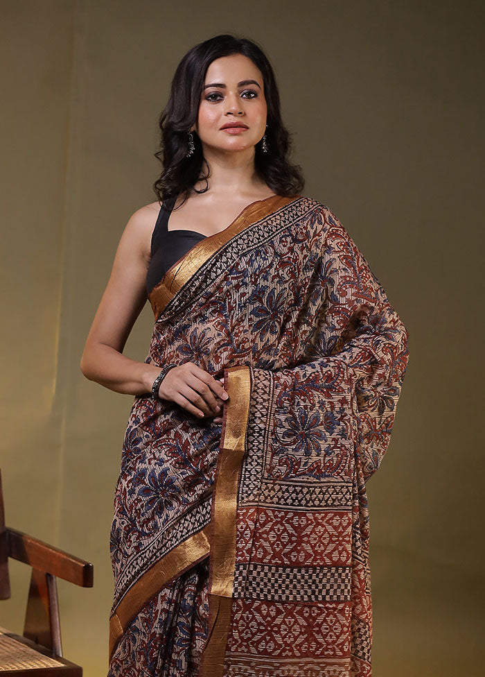 Cream Chanderi Cotton Saree With Blouse Piece