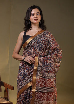 Cream Chanderi Cotton Saree With Blouse Piece