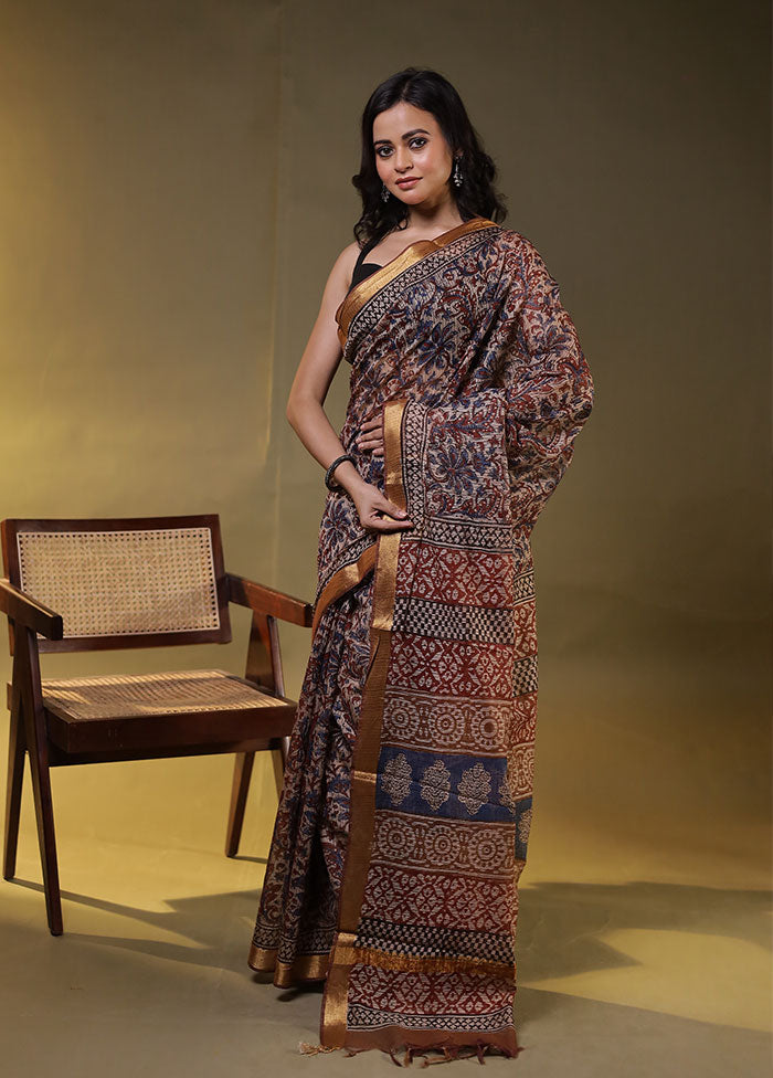 Cream Chanderi Cotton Saree With Blouse Piece
