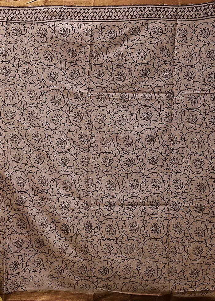 Cream Chanderi Cotton Saree With Blouse Piece