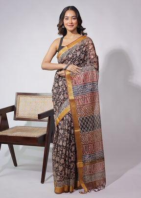 Black Chanderi Cotton Saree With Blouse Piece