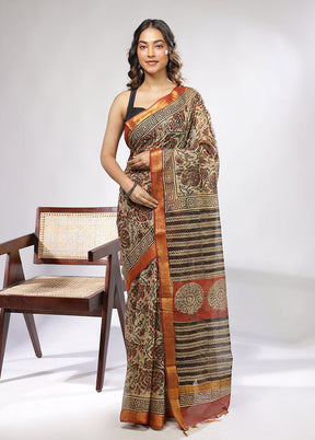 Cream Chanderi Cotton Saree With Blouse Piece