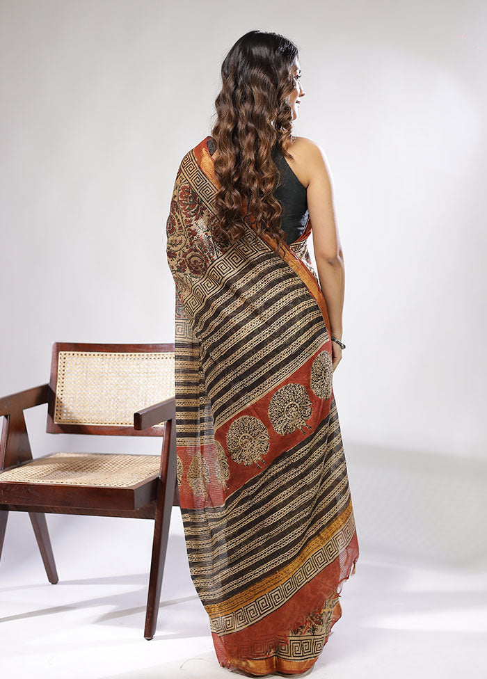 Cream Chanderi Cotton Saree With Blouse Piece