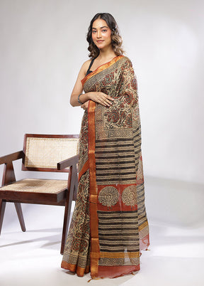 Cream Chanderi Cotton Saree With Blouse Piece