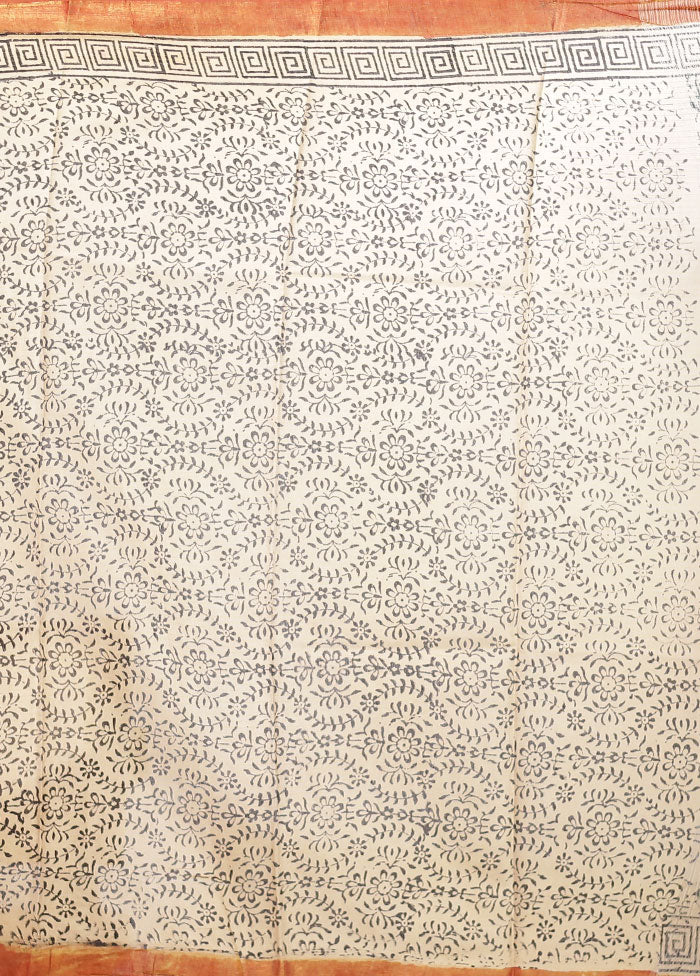 Cream Chanderi Cotton Saree With Blouse Piece