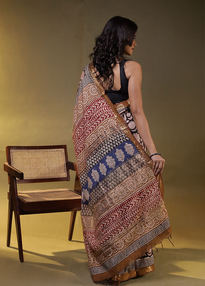 Black Chanderi Cotton Saree With Blouse Piece