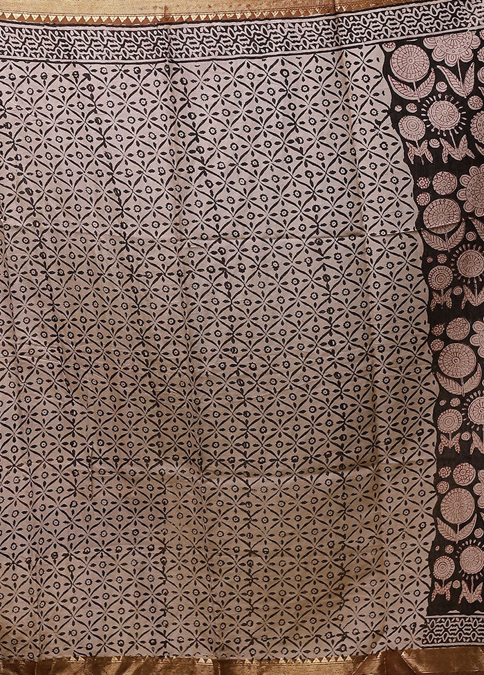 Black Chanderi Cotton Saree With Blouse Piece