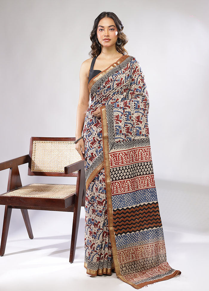 Cream Chanderi Cotton Saree With Blouse Piece