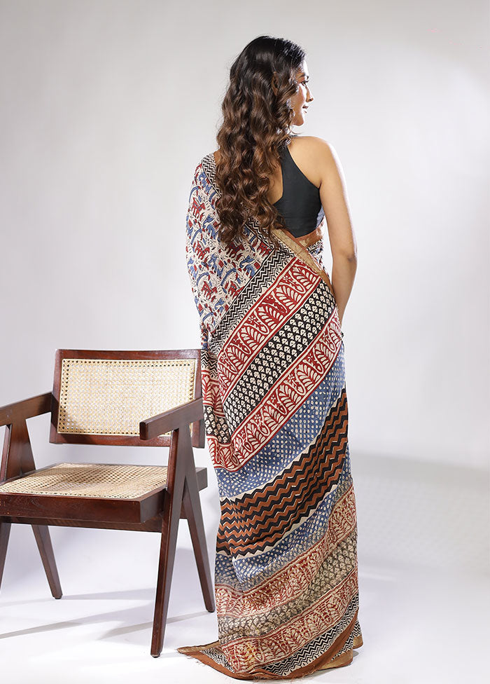 Cream Chanderi Cotton Saree With Blouse Piece