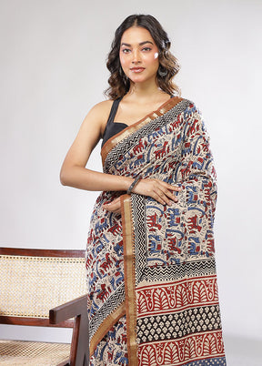 Cream Chanderi Cotton Saree With Blouse Piece