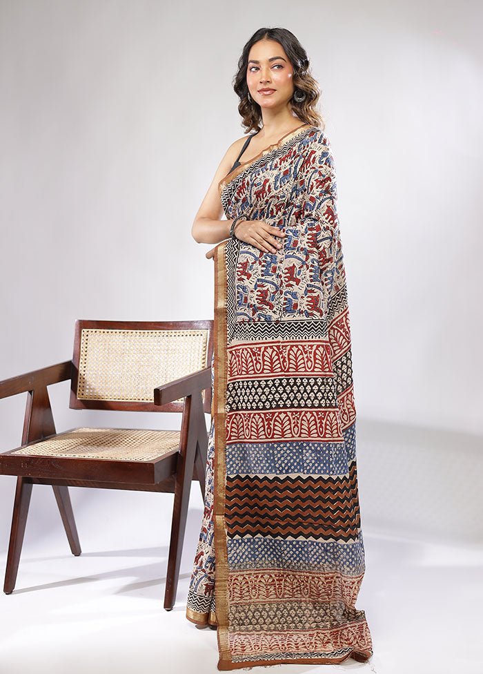 Cream Chanderi Cotton Saree With Blouse Piece