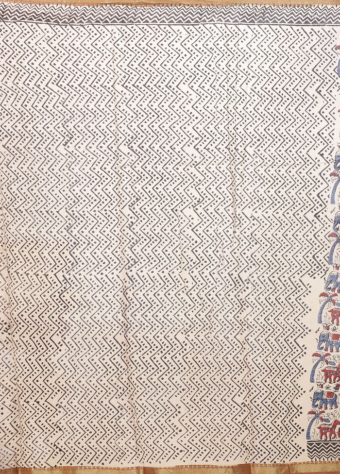 Cream Chanderi Cotton Saree With Blouse Piece