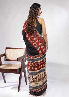 Black Chanderi Cotton Saree With Blouse Piece