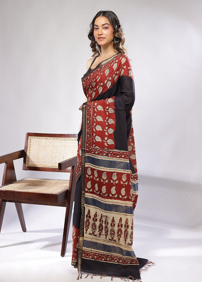 Black Chanderi Cotton Saree With Blouse Piece