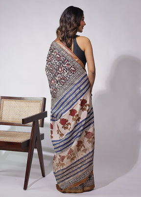 Black Chanderi Cotton Saree With Blouse Piece