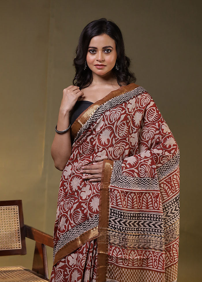 Maroon Chanderi Cotton Saree With Blouse Piece