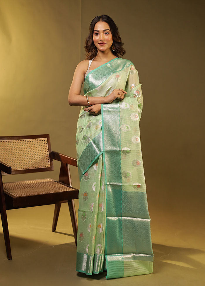 Green Cotton Saree With Blouse Piece