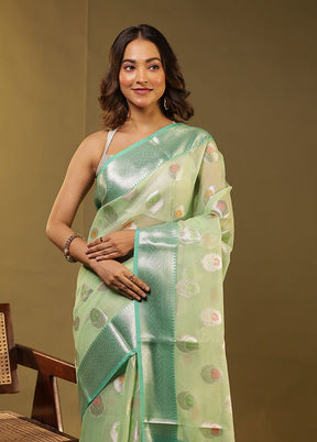 Green Cotton Saree With Blouse Piece