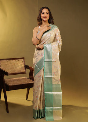 Cream Cotton Saree With Blouse Piece
