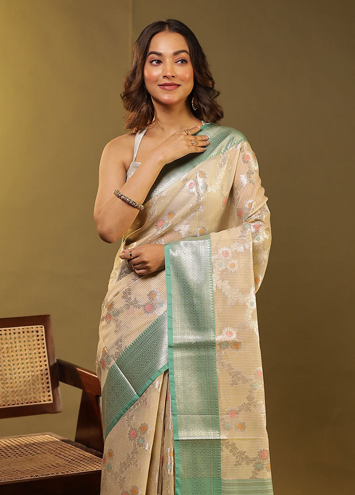 Cream Cotton Saree With Blouse Piece