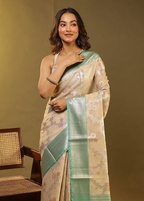 Cream Cotton Saree With Blouse Piece