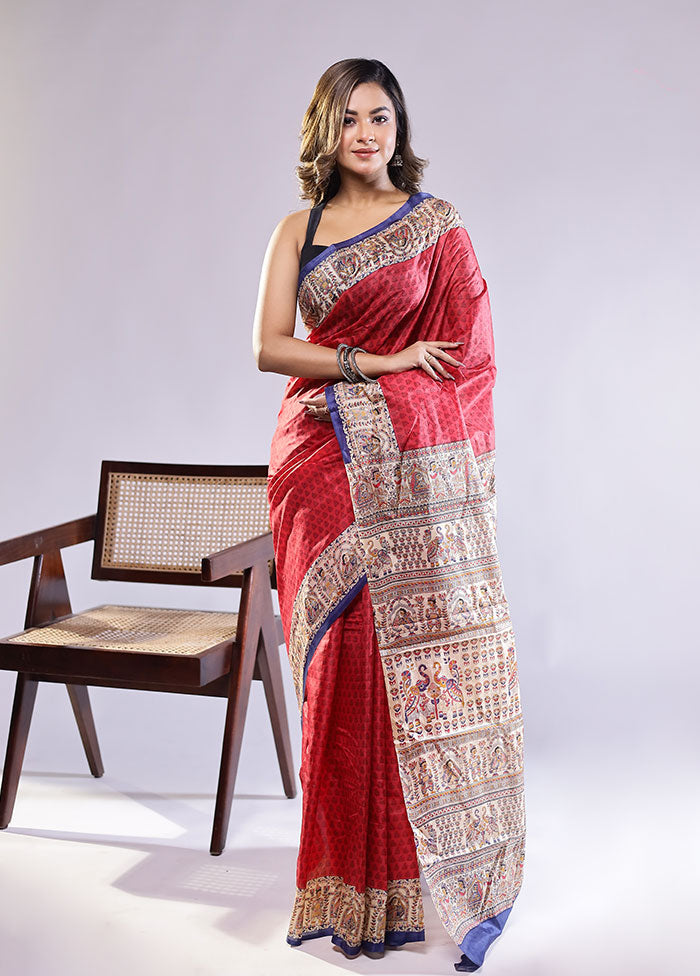 Zari Darbar Duo – Purple & Red Printed Silk Sarees