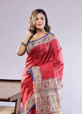 Zari Darbar Duo – Purple & Red Printed Silk Sarees