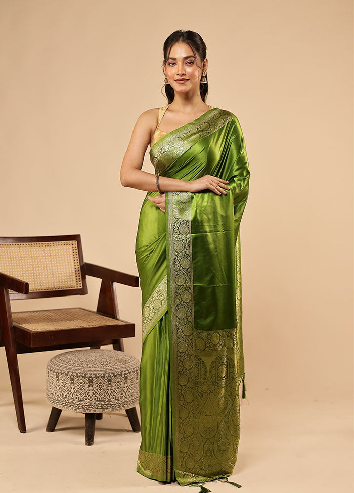 Green Dupion Silk Saree With Blouse Piece