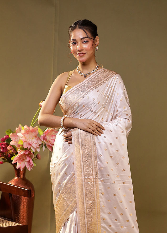 White Dupion Silk Saree With Blouse Piece