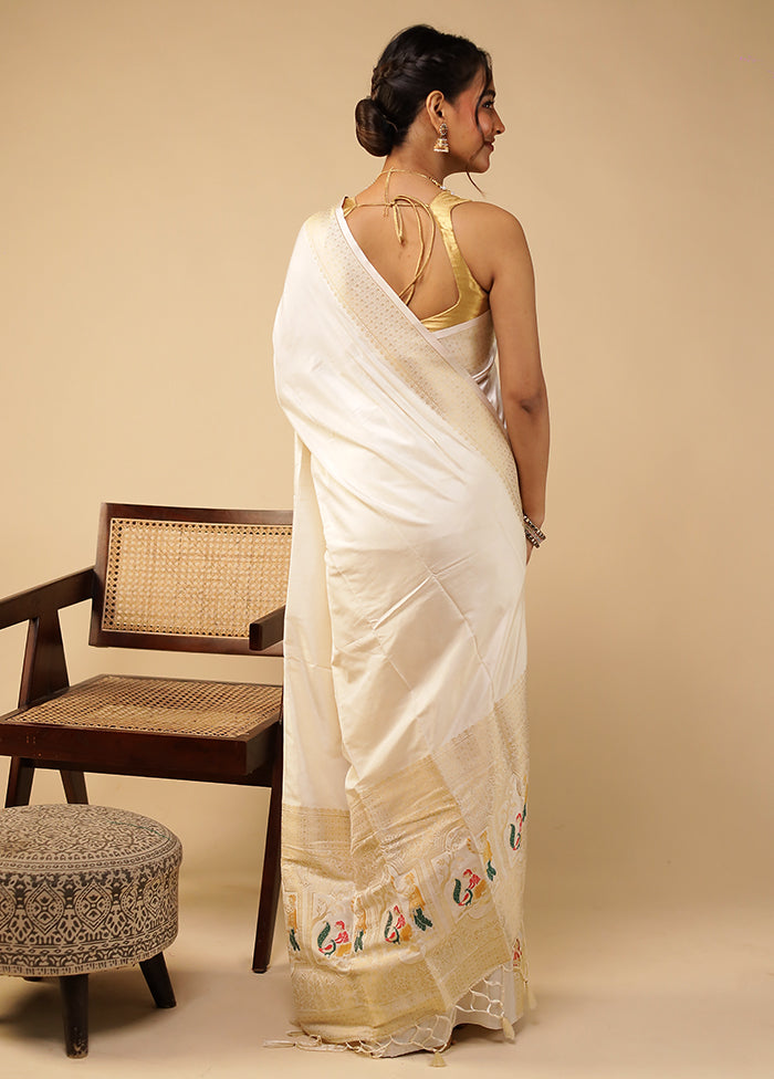 White Dupion Silk Saree With Blouse Piece