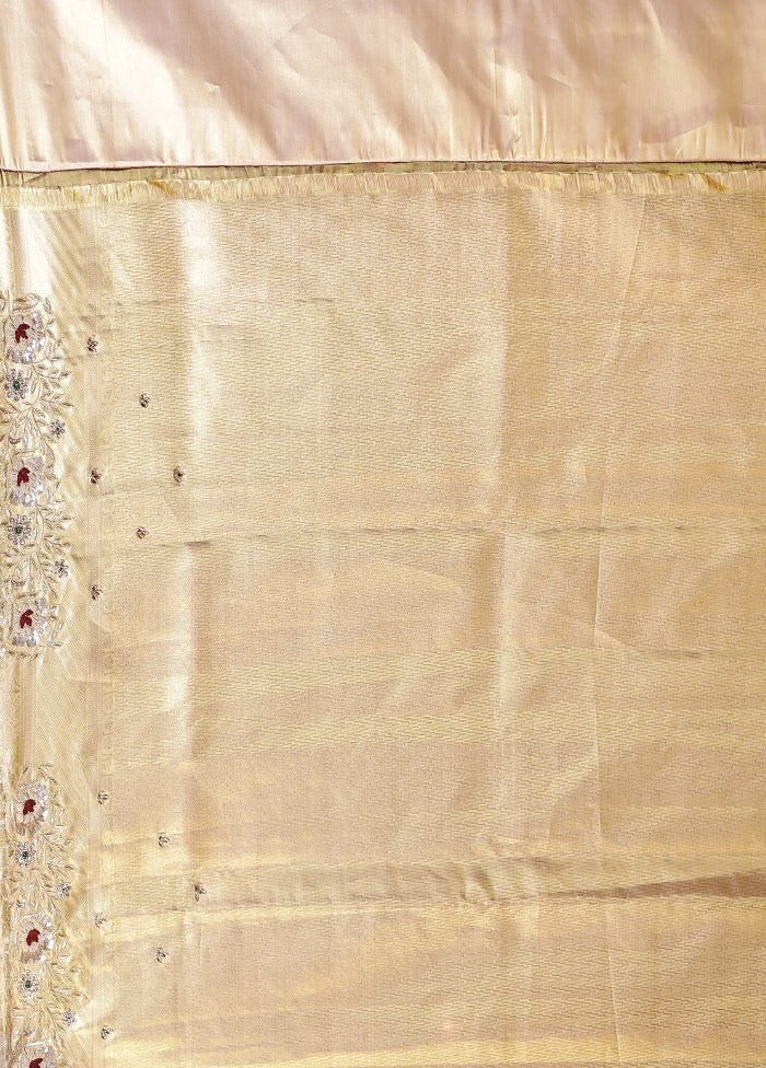 Gold Handloom Kanchipuram Pure Silk Saree With Blouse Piece