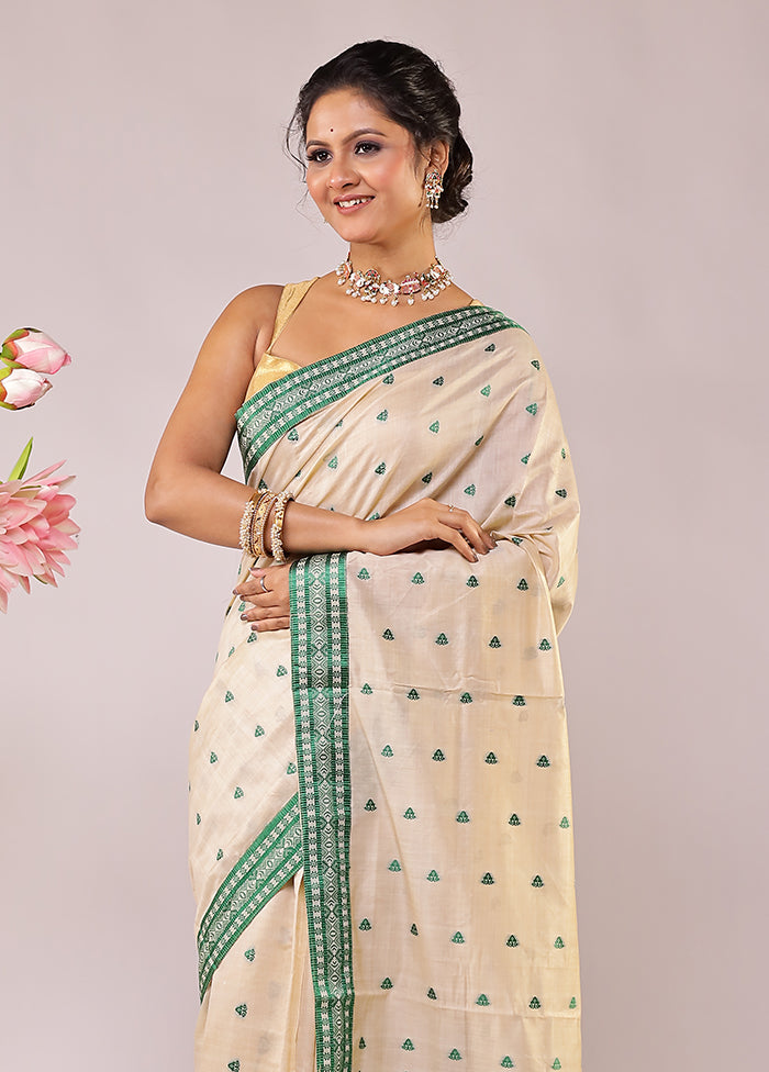 Cream Assam Silk Saree With Blouse Piece