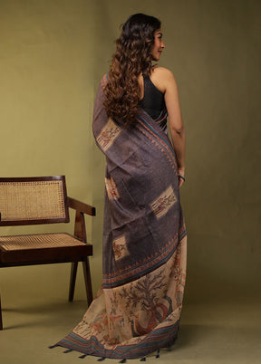 Grey Cotton Saree With Blouse Piece
