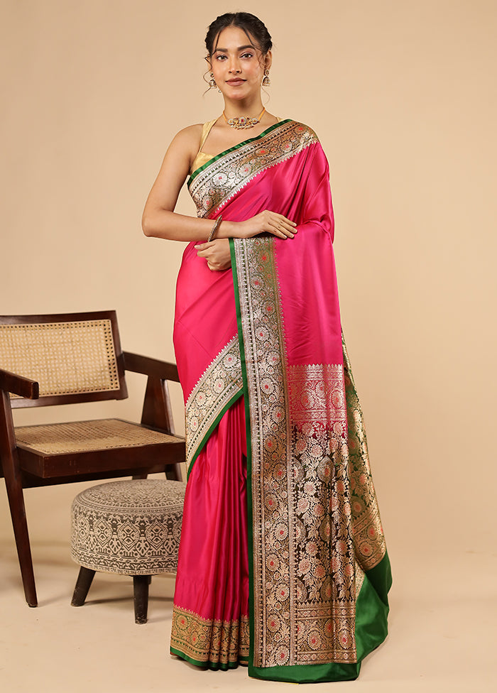 Pink Banarasi Silk Saree With Blouse Piece