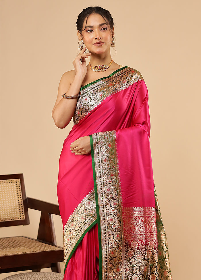Pink Banarasi Silk Saree With Blouse Piece