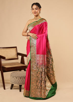 Pink Banarasi Silk Saree With Blouse Piece